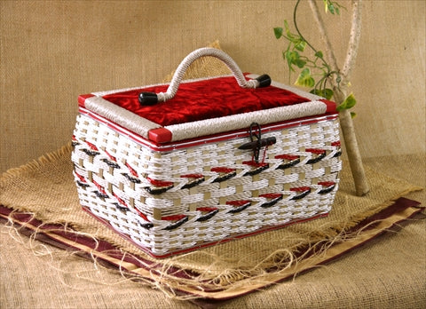 国産ソーイングバスケット こうのとりシリーズ (赤)