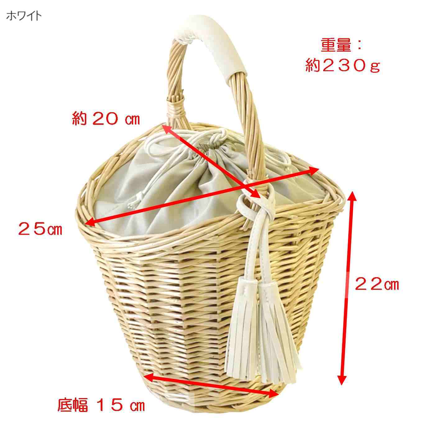 柳かごバッグ バケツ型 タッセル付き