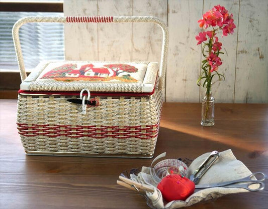 国産ソーイングバスケット 胴体持ち手式タイプ(H柄)